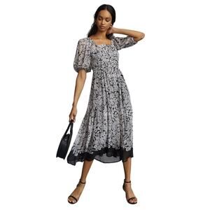 Anthropologie Floral Square Neck Smocked Short Sleeve Midi Dress Size Small